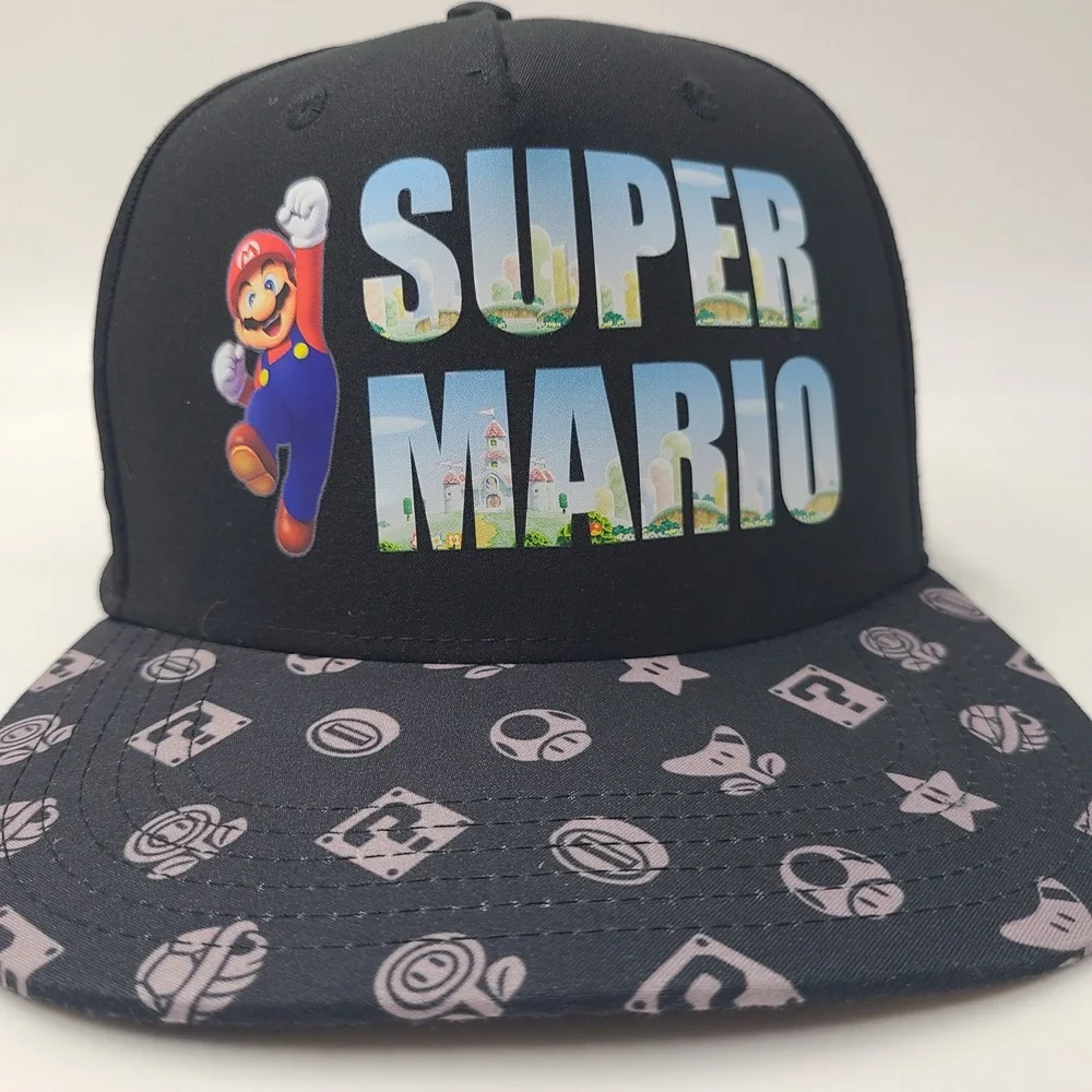 Youth Super Mario Hat Snapback Nintendo Black Gray Bros Video Games Logo Boys